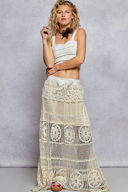 Cream Crochet Mermaid Maxi Skirt