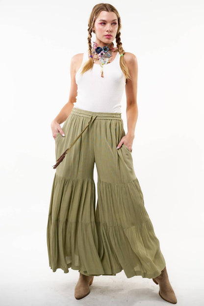 Olive Dream Tiered Palazzo Pants