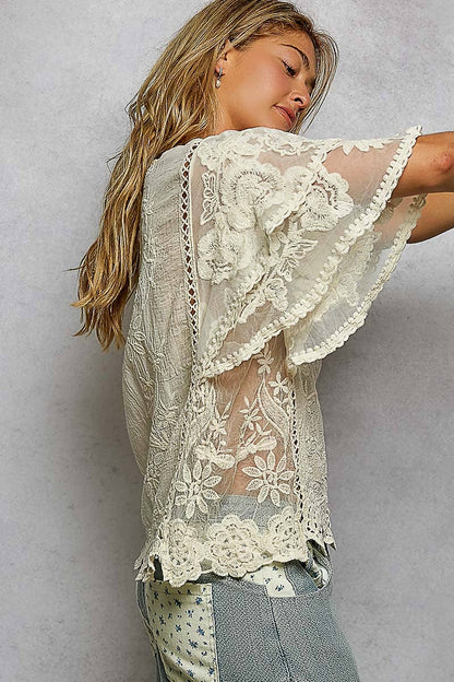 Haley V-neck Short Sleeve Crochet Top