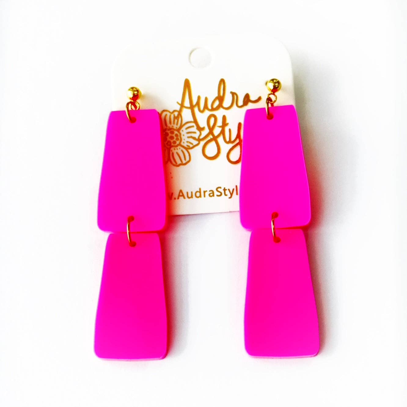 Grace Dangle Spring Summer Geometric Statement Earring - Hot  Pink