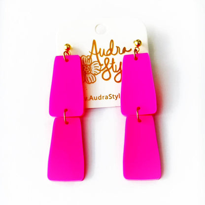 Grace Dangle Spring Summer Geometric Statement Earring - Hot  Pink
