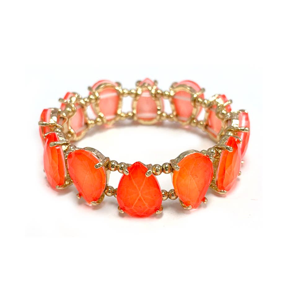 Neon & Pastel Teardrop Glass Crystal Bead Stretch Bracelet