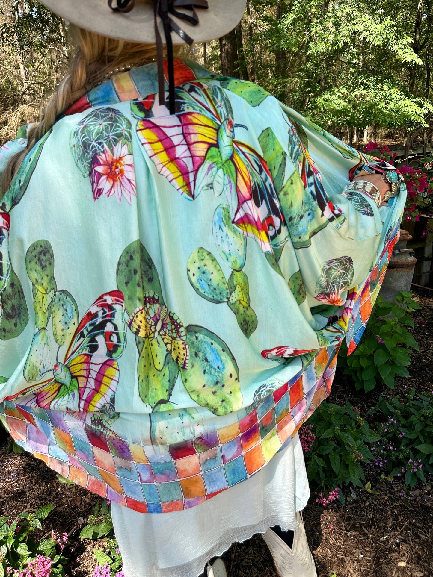 Cactus Butterfly Satin Kimono