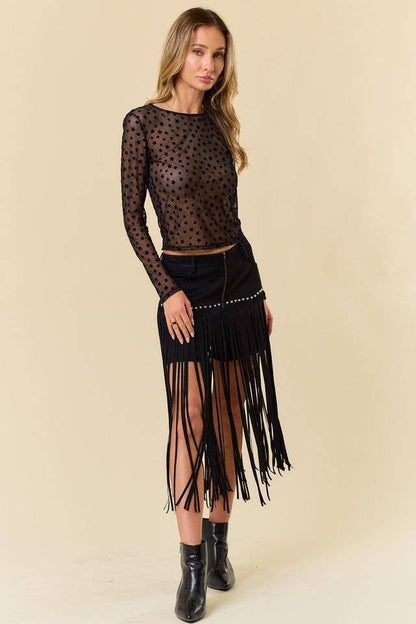 STAR FLOCKING SHEER MESH LAYERING TOP