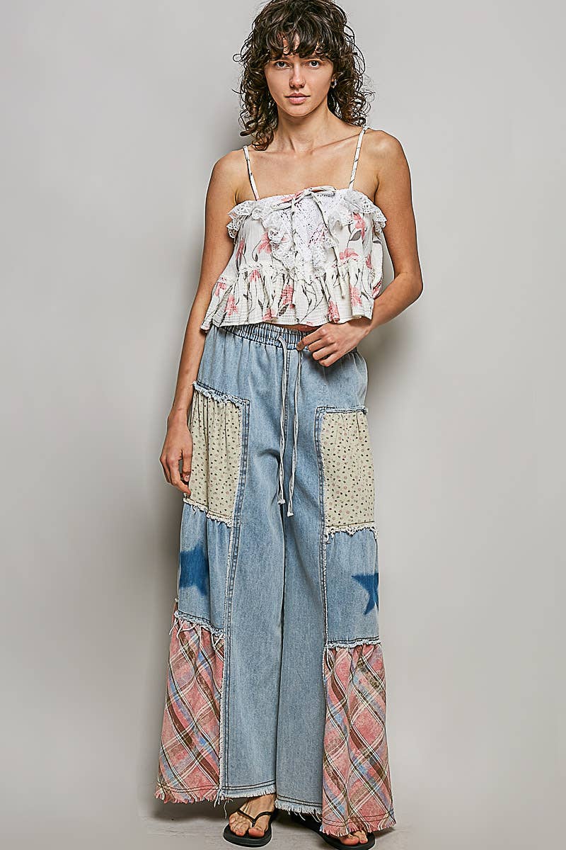 Lace Ruffles Ribbon Tie Cropped Floral Sleeveless Top