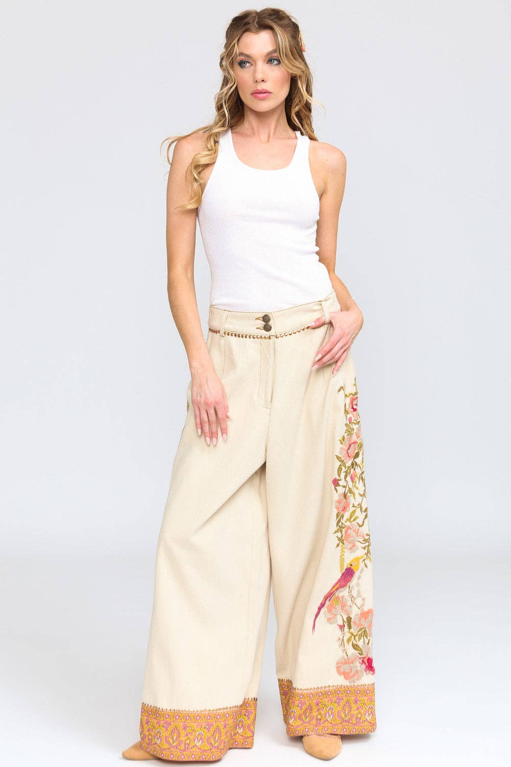 Time To Shine Denim Pants | Wide Leg Pants | Floral Pants