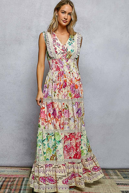 Smocked Waist Ruffle Floral Maxi Dress