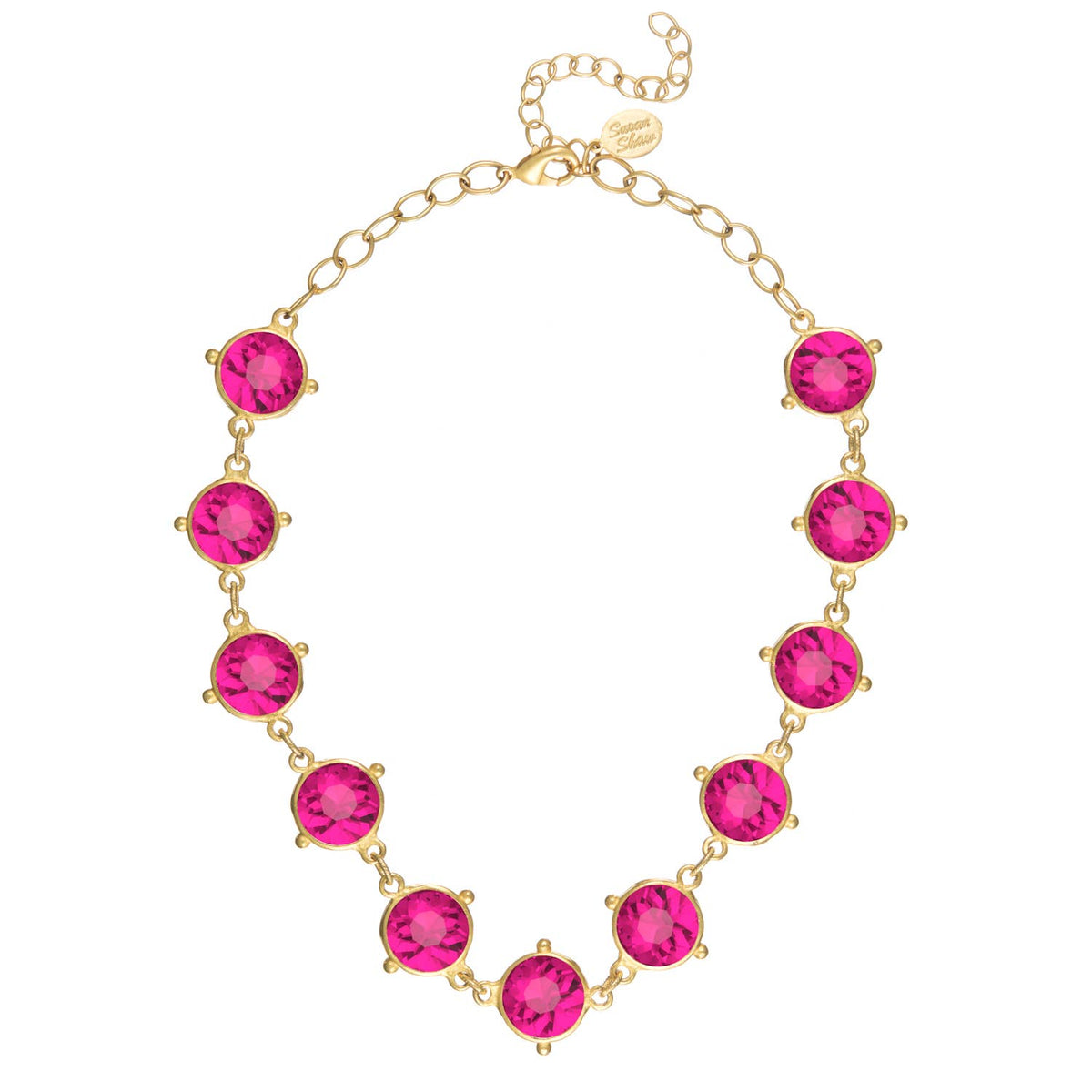 Hot Pink Round Crystal Choker Necklace
