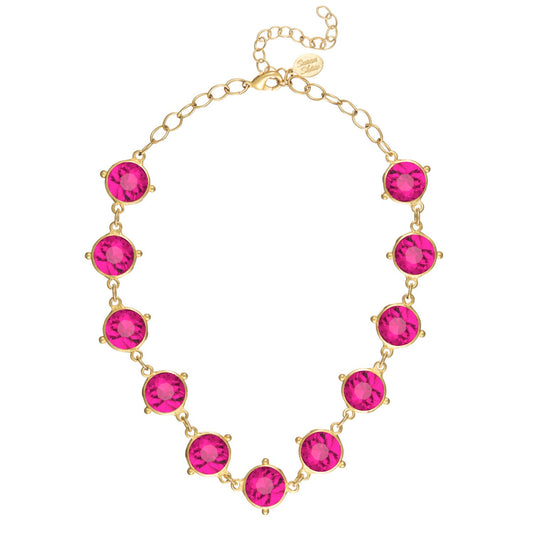 Hot Pink Round Crystal Choker Necklace