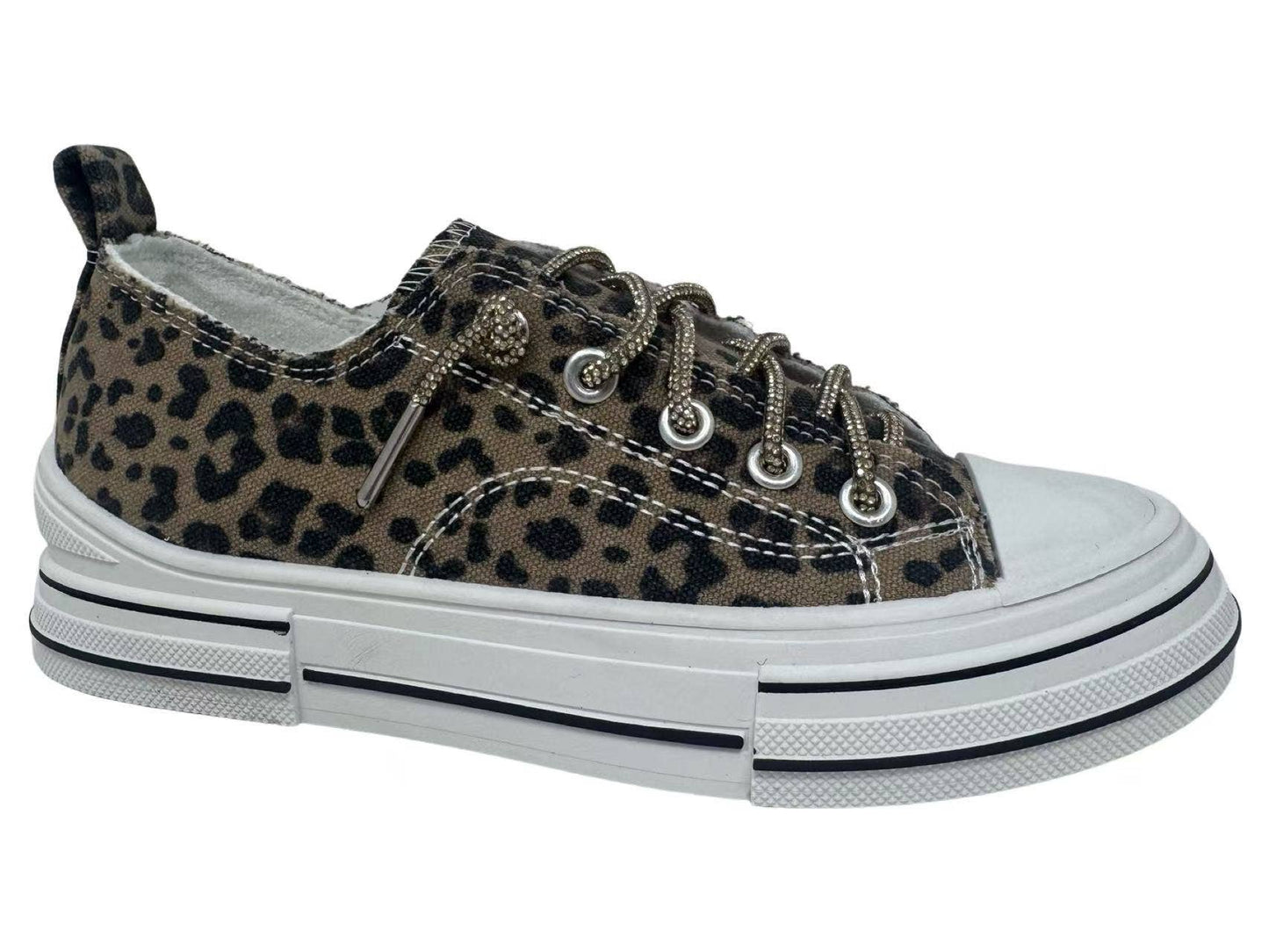 Leopard Rhinestone Lace-Up Sneaker