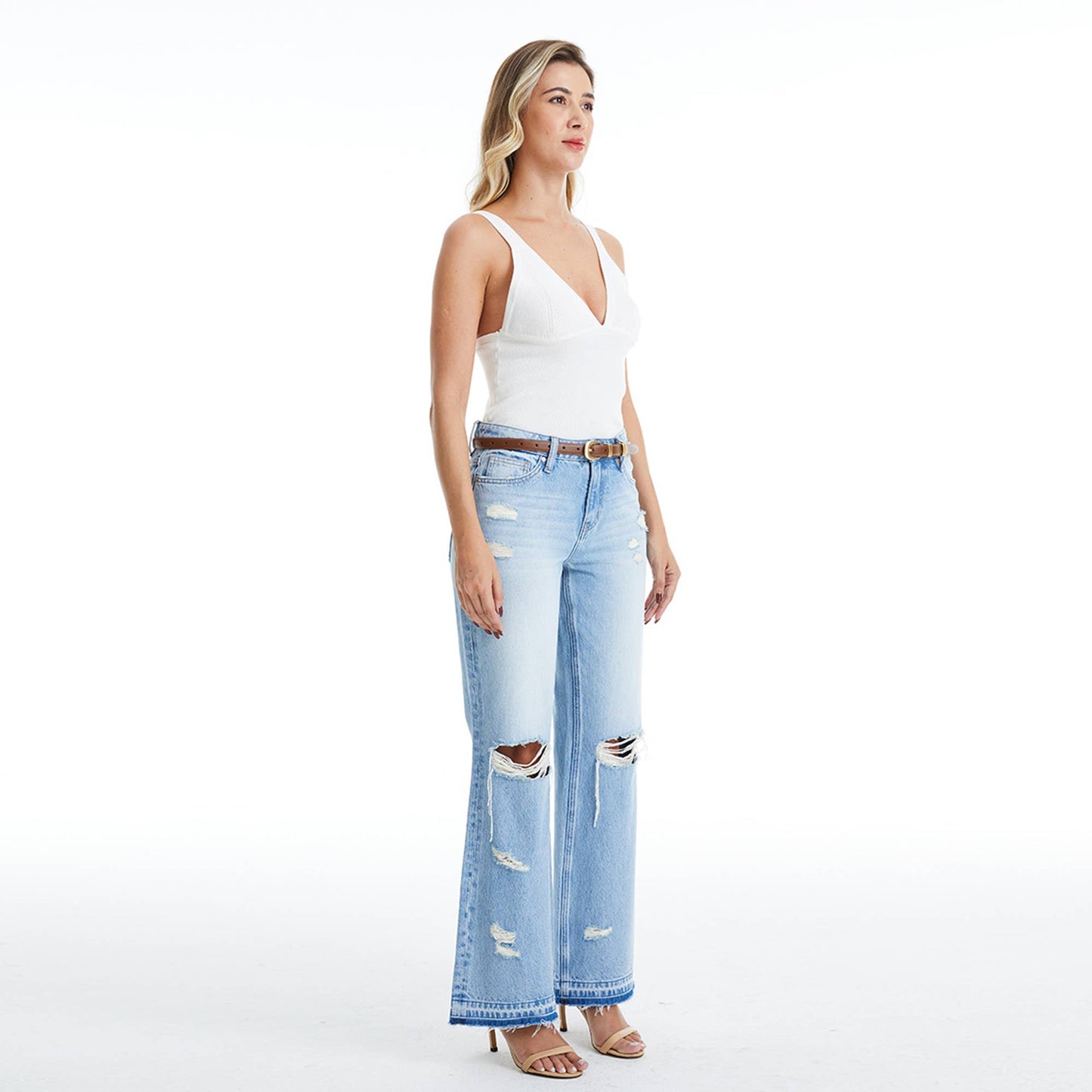 HIGH RISE BOOTCUT JEANS WITH RAW HEM