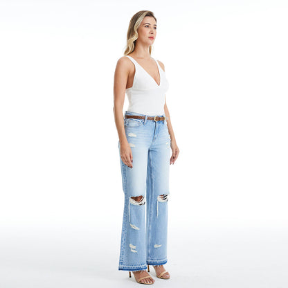 HIGH RISE BOOTCUT JEANS WITH RAW HEM