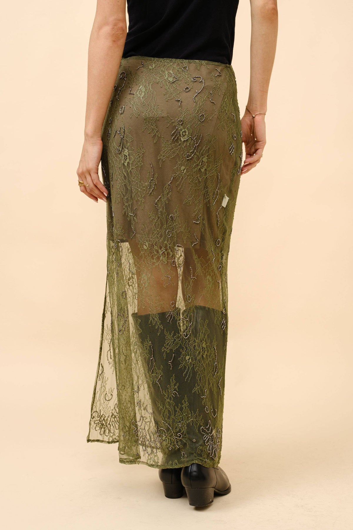 Beaded Embellished Lace Maxi Skirt
