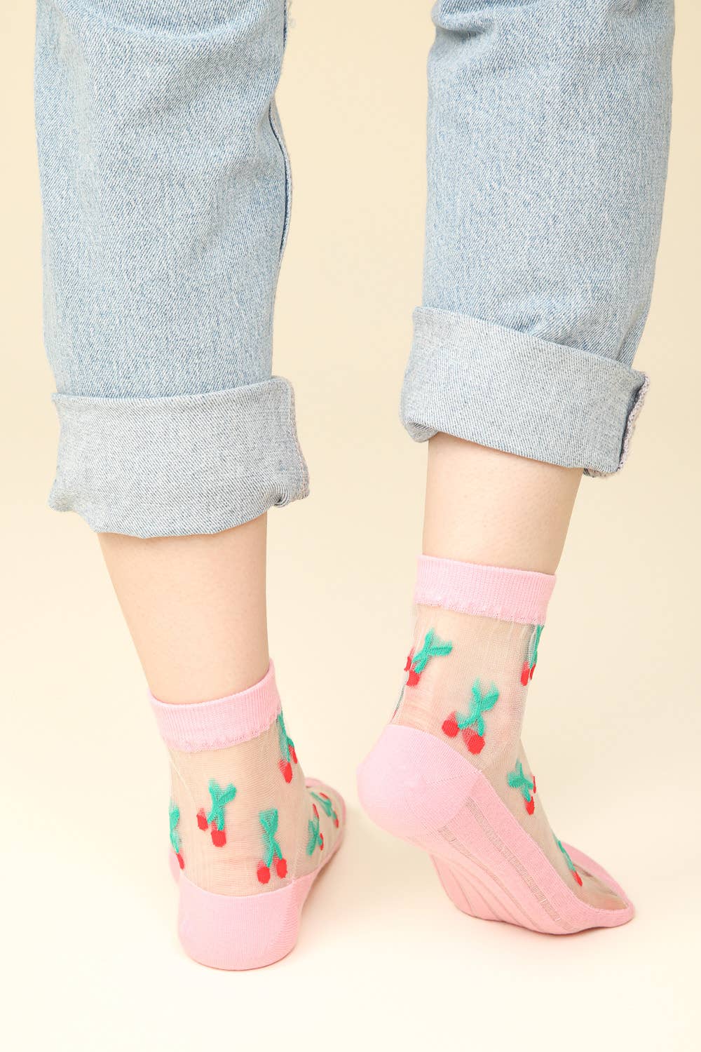 Cherry Embroidered Mesh Ankle Socks