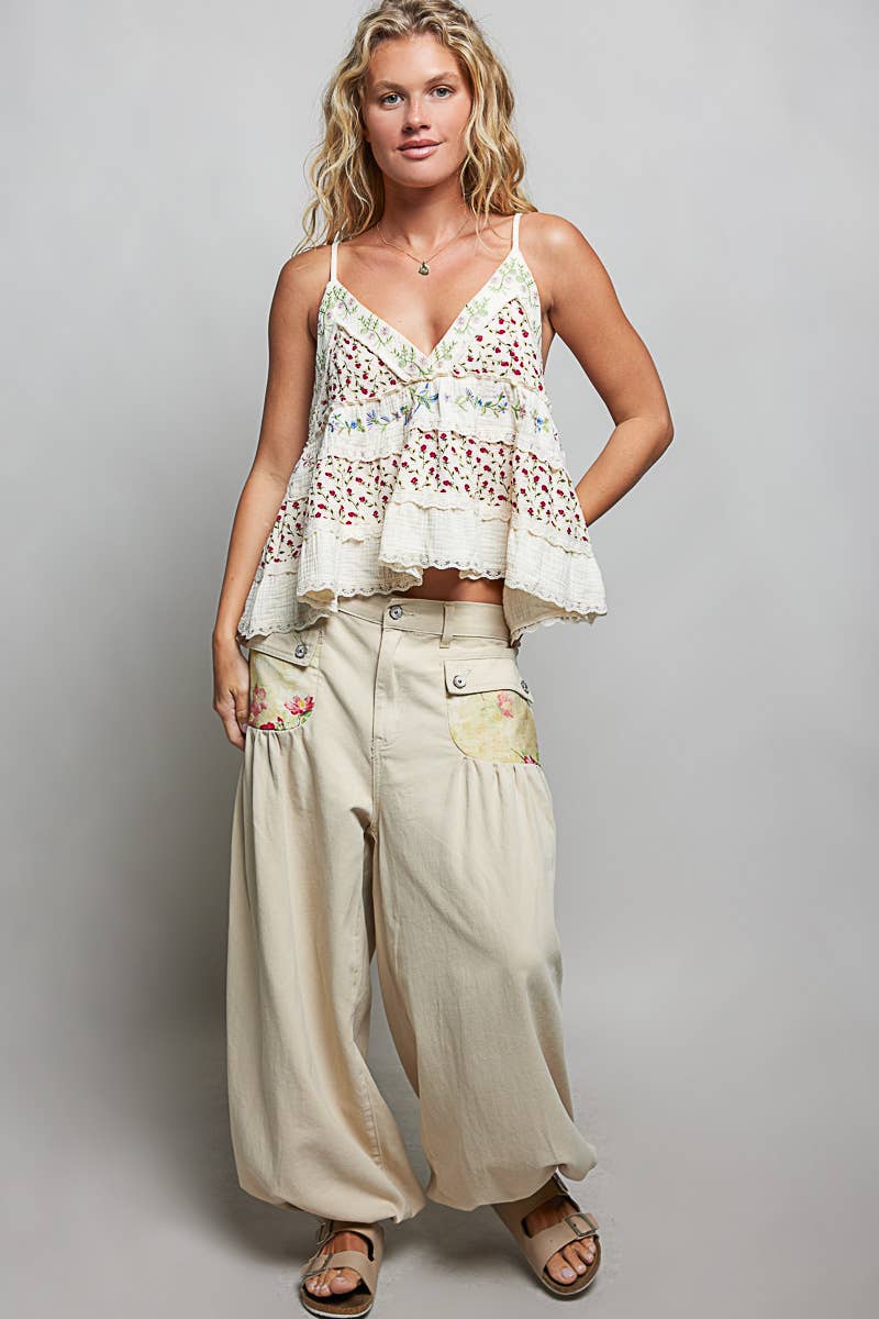 A-body Flared Fit Double Gauze Floral Embroidery Sleeveless