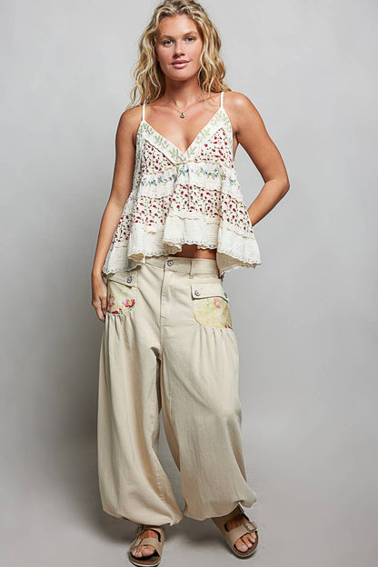 A-body Flared Fit Double Gauze Floral Embroidery Sleeveless