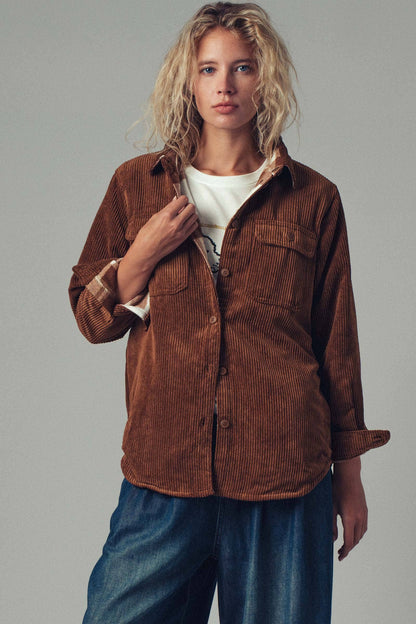 Plaid Lined Corduroy Flannel Shacket