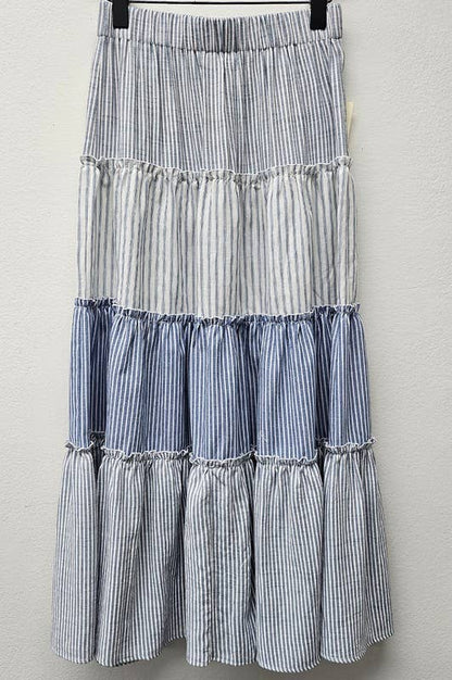 Multi Striped Contrast Maxi Skirt