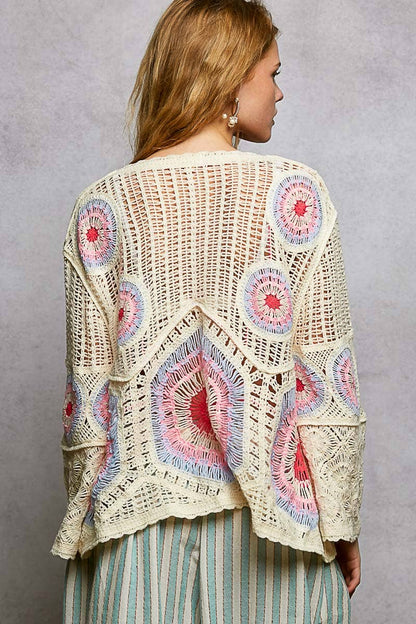 V-Neck Granny Circle Motif Scalloped Edge Crochet Top