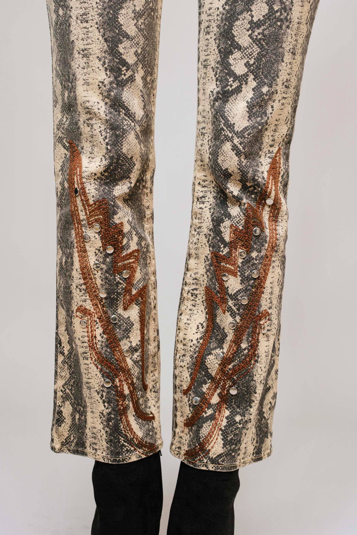 Snakeskin Studded Denim Jeans