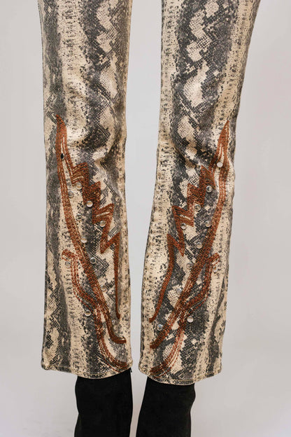 Snakeskin Studded Denim Jeans