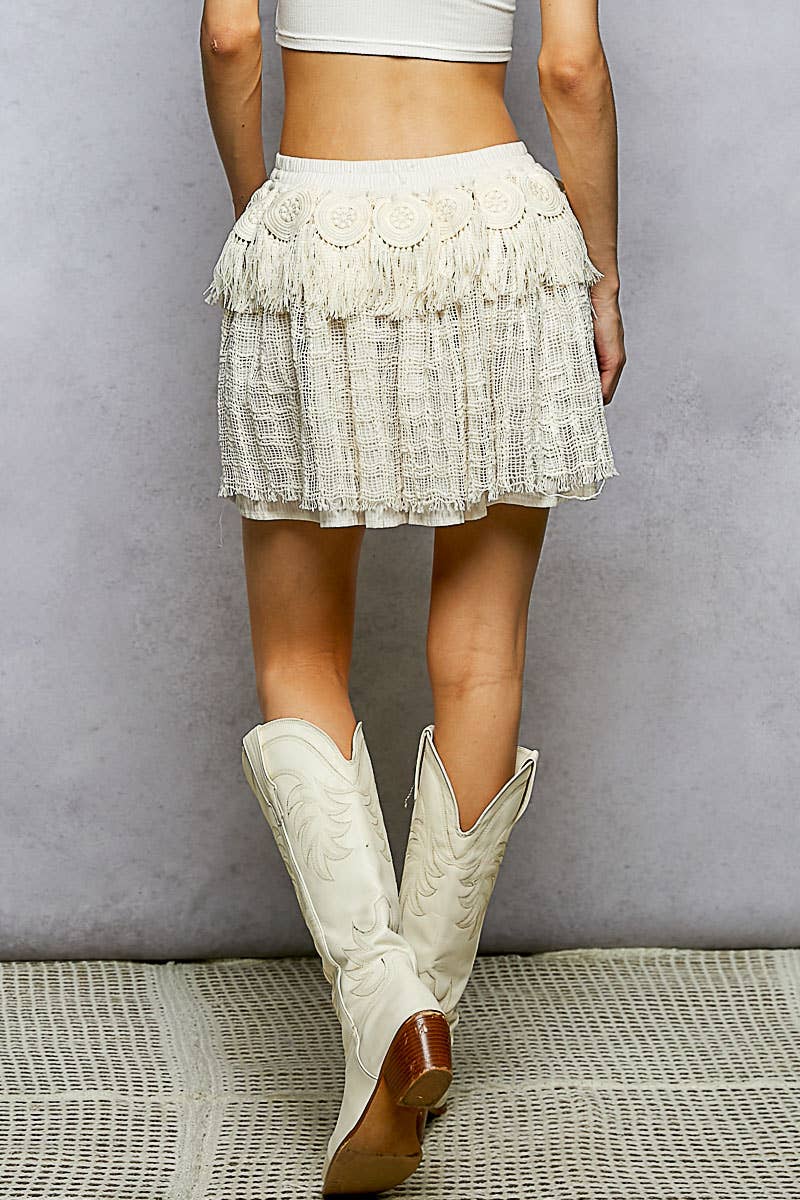 Fringe Circle Motif Trim Knee Length Skirt