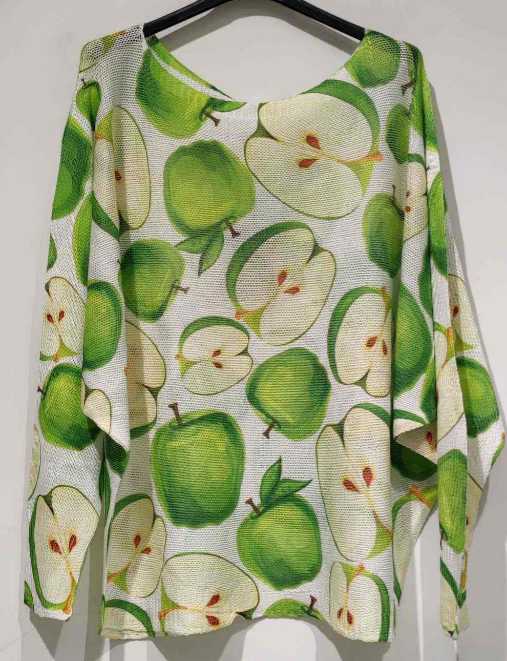 Green Apple Knit Printed Sweater