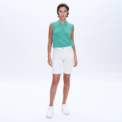 WHITE MID RISE TWILL SHORTS WITH FINISHED HEM