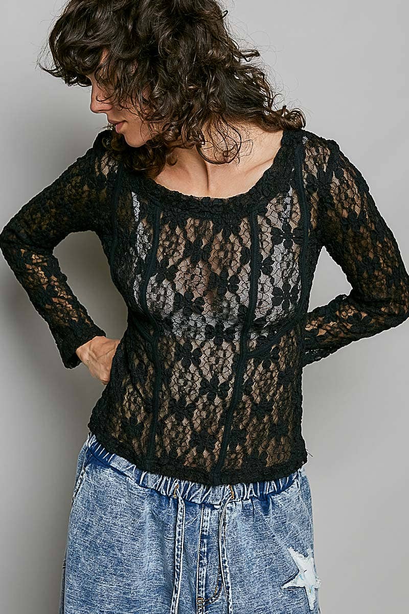 Long Sleeve Lace Knit Top
