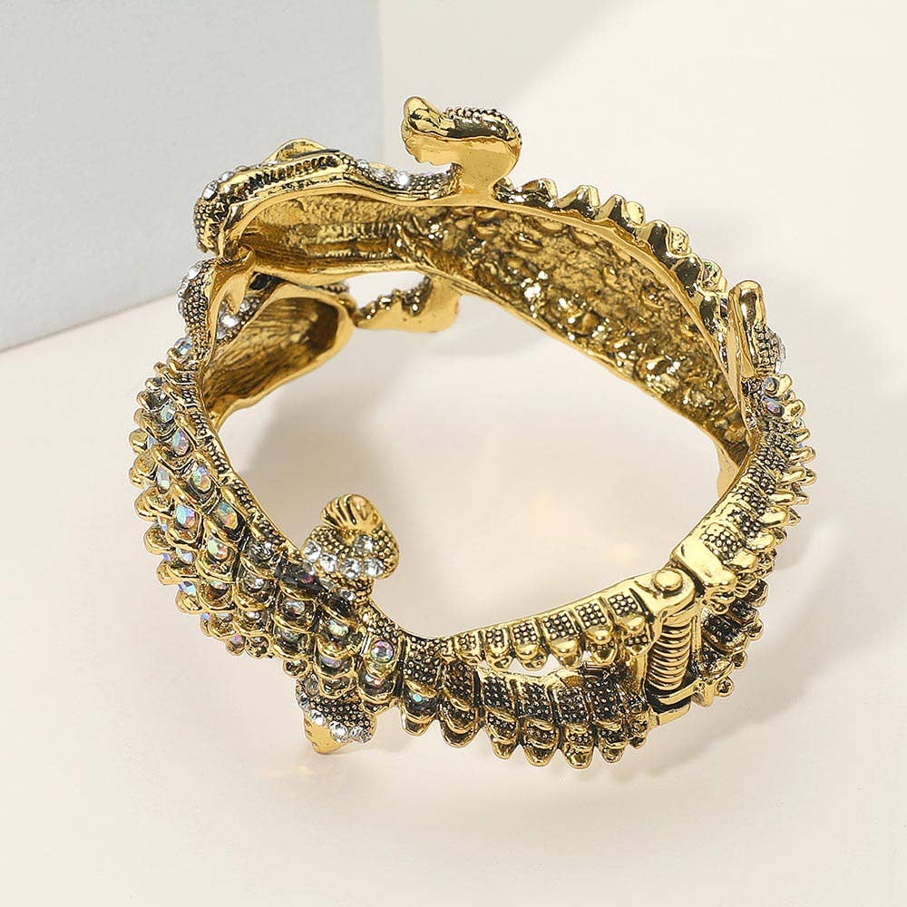Double Crocodile/Alligator Evening Hinged Cuff Bracelet