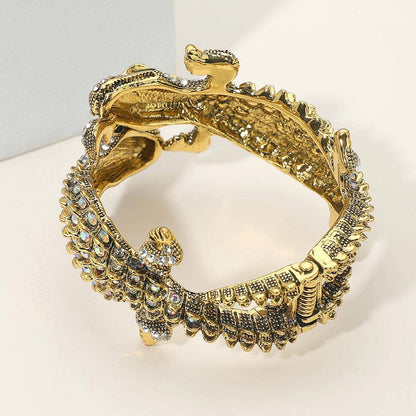 Double Crocodile/Alligator Evening Hinged Cuff Bracelet