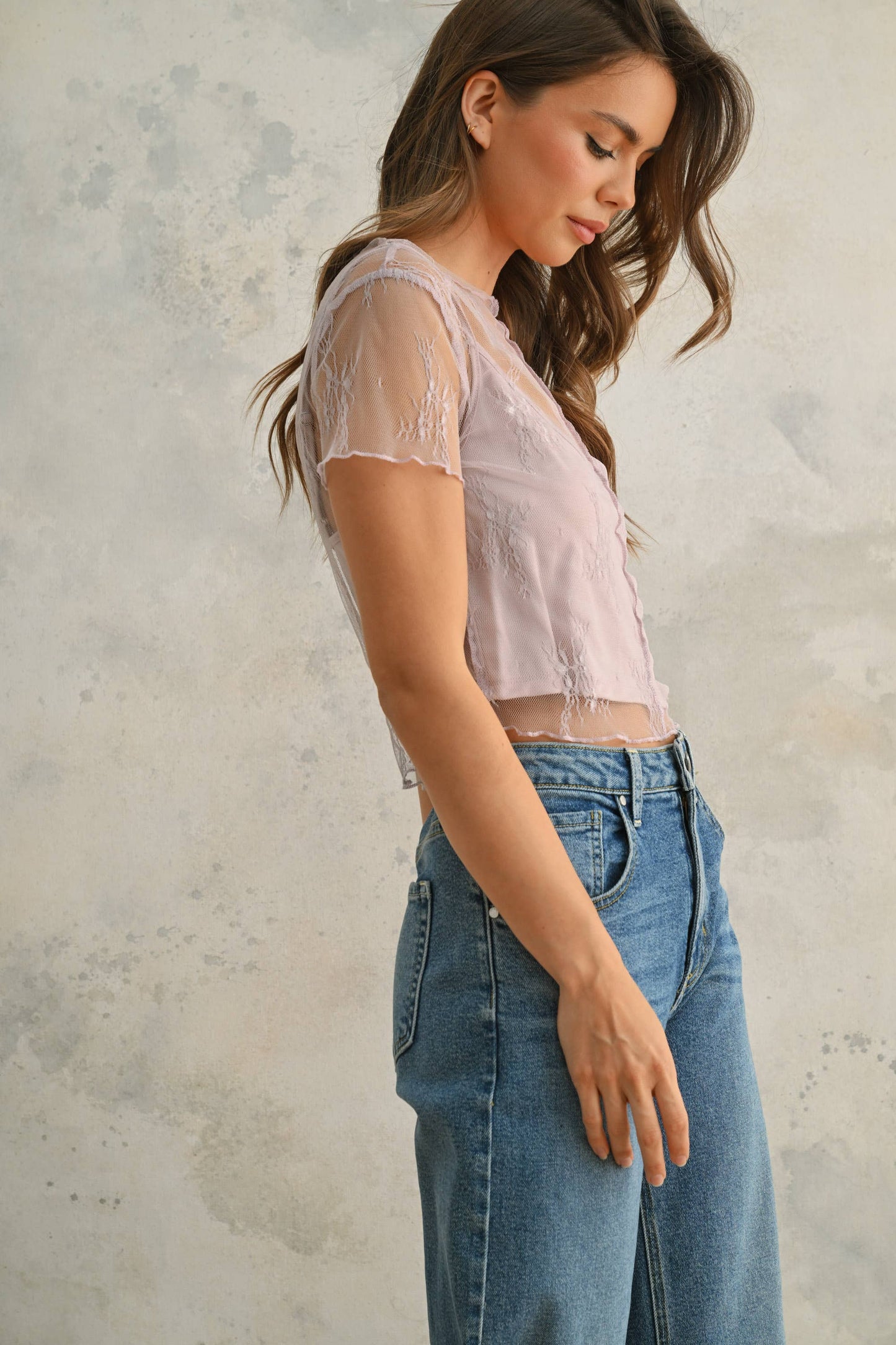 LACE FABRIC WITH TANK TOP LINED TOP