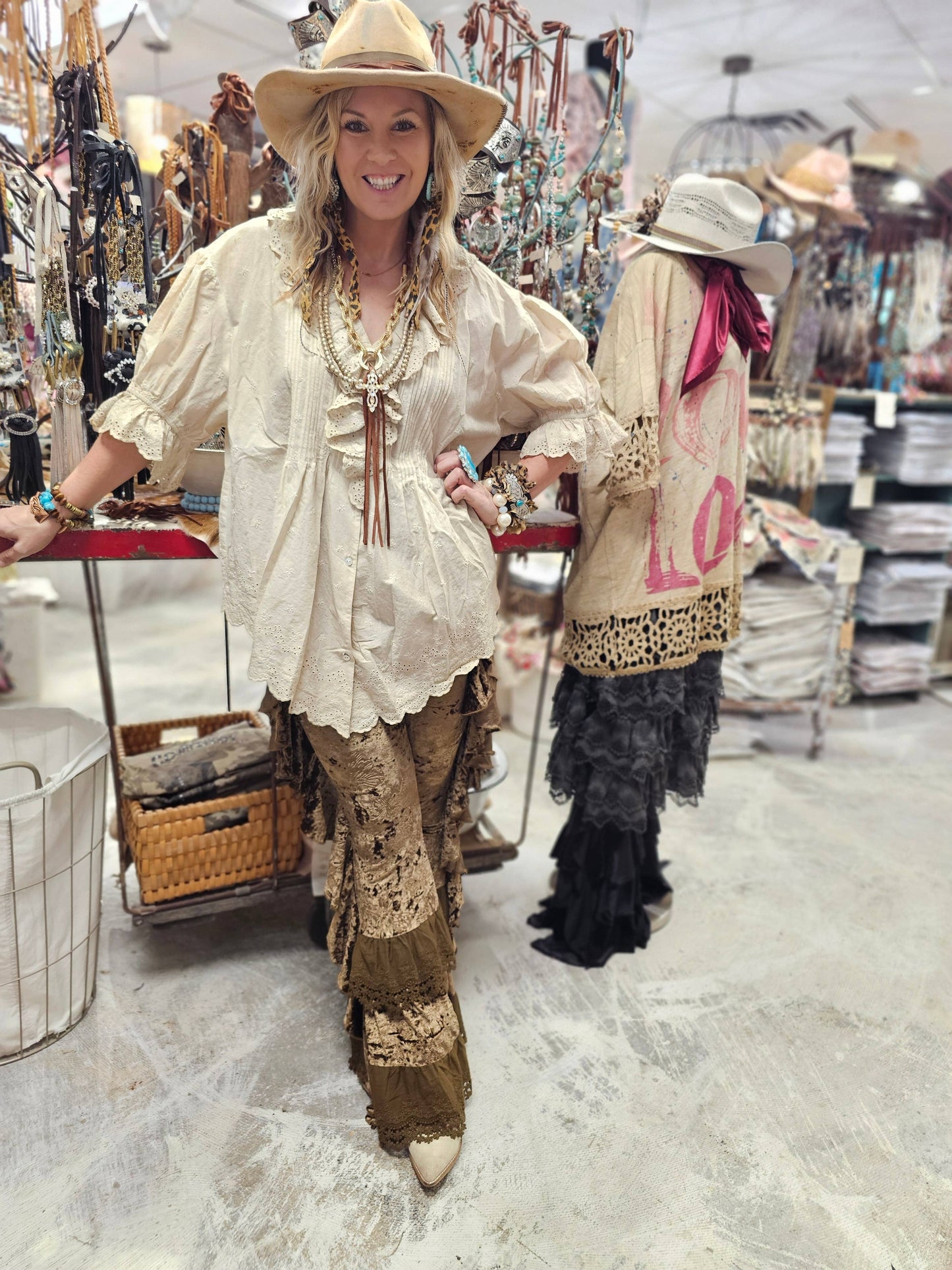 Eyelet Linen Cream Top