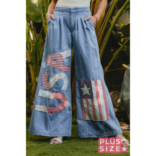AMERICAN FLAG CHAMBRAY USA PANTS (PLUS SIZE)