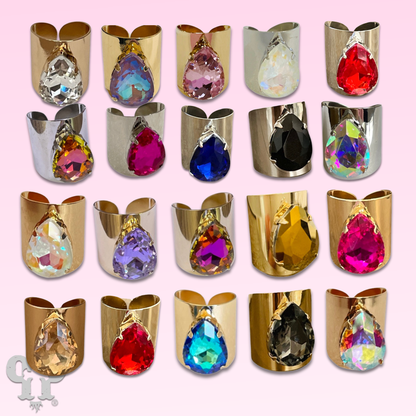 Rhinestone teardrop adjustable base statement ring
