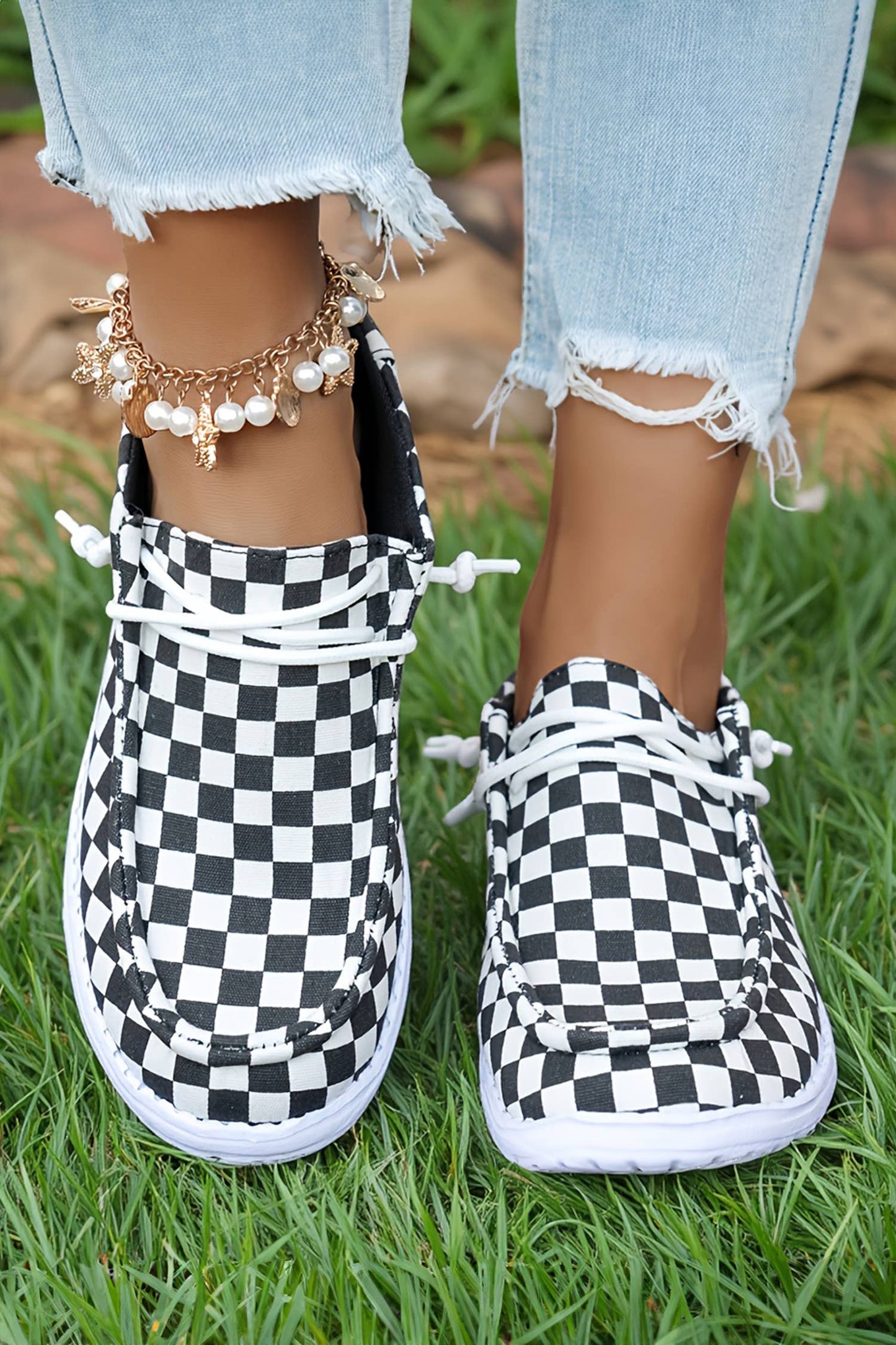 Checkered Print Lace-up Shoes