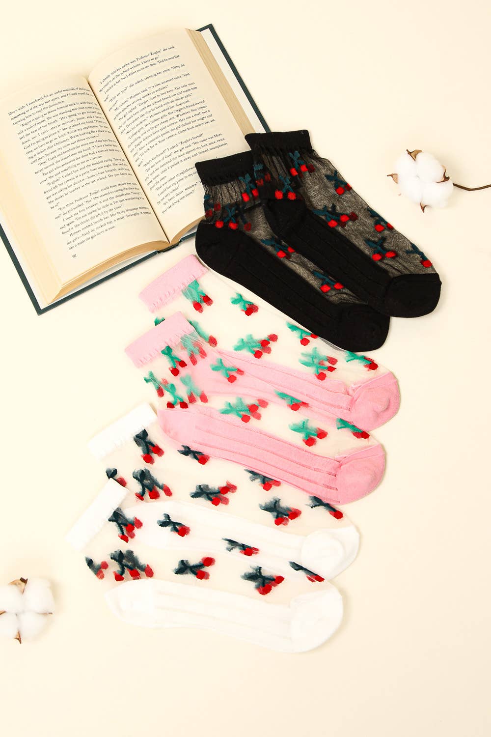 Cherry Embroidered Mesh Ankle Socks