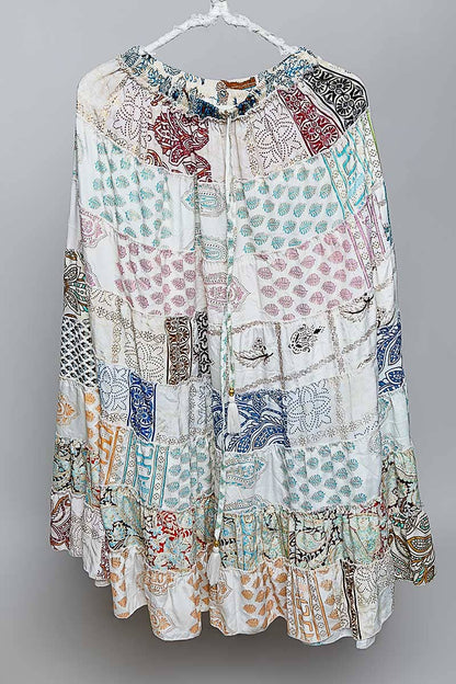 Assorted Print Boho Ruffle Wide Flare Skirt