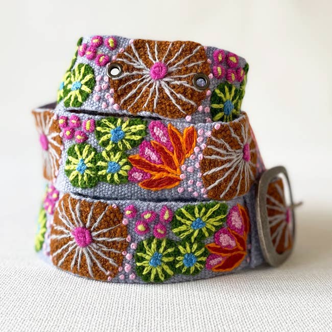 Evening Shade Floral Embroidered Wool Belt