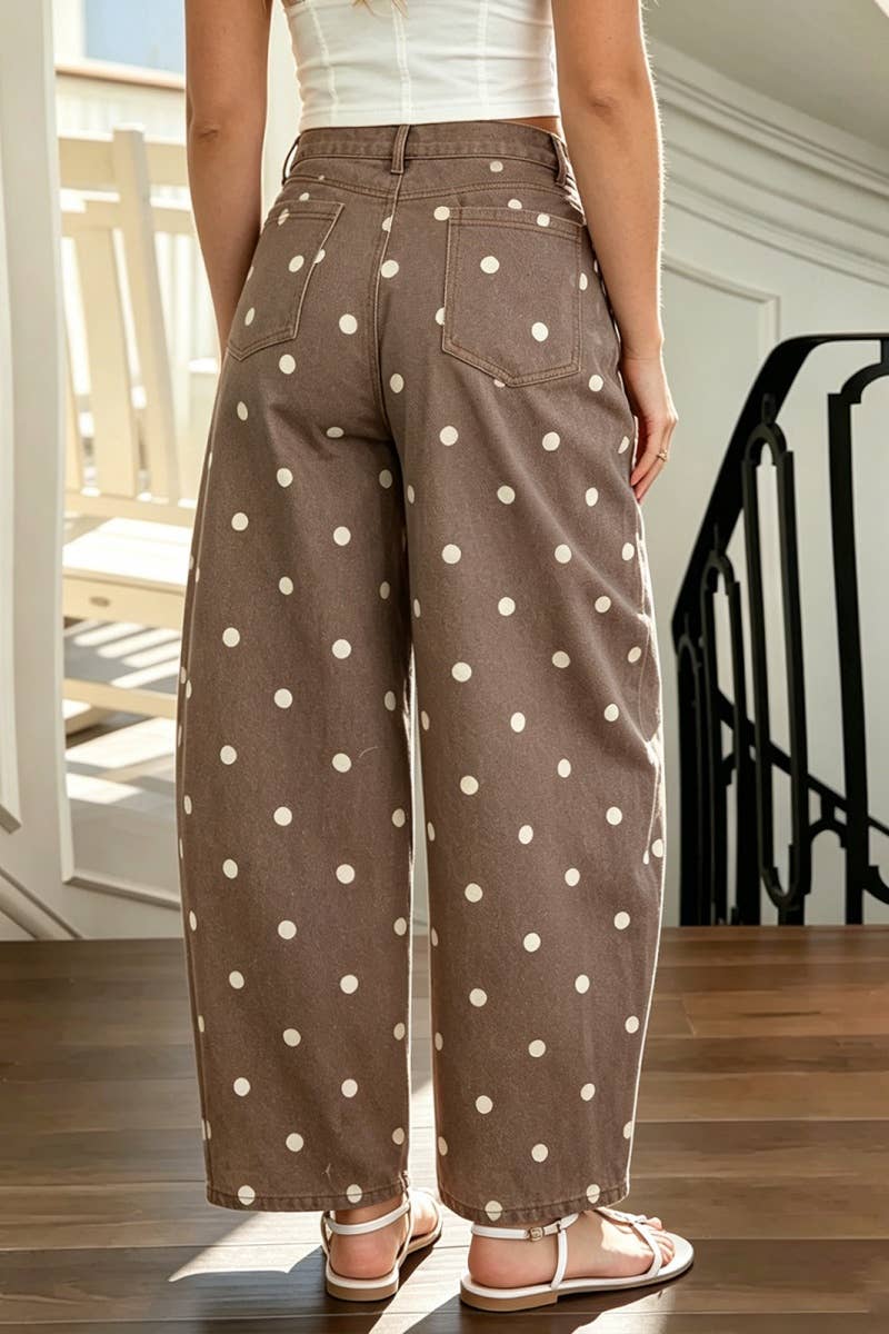 Cotton Polka Dot Wide Leg Barrel Pants