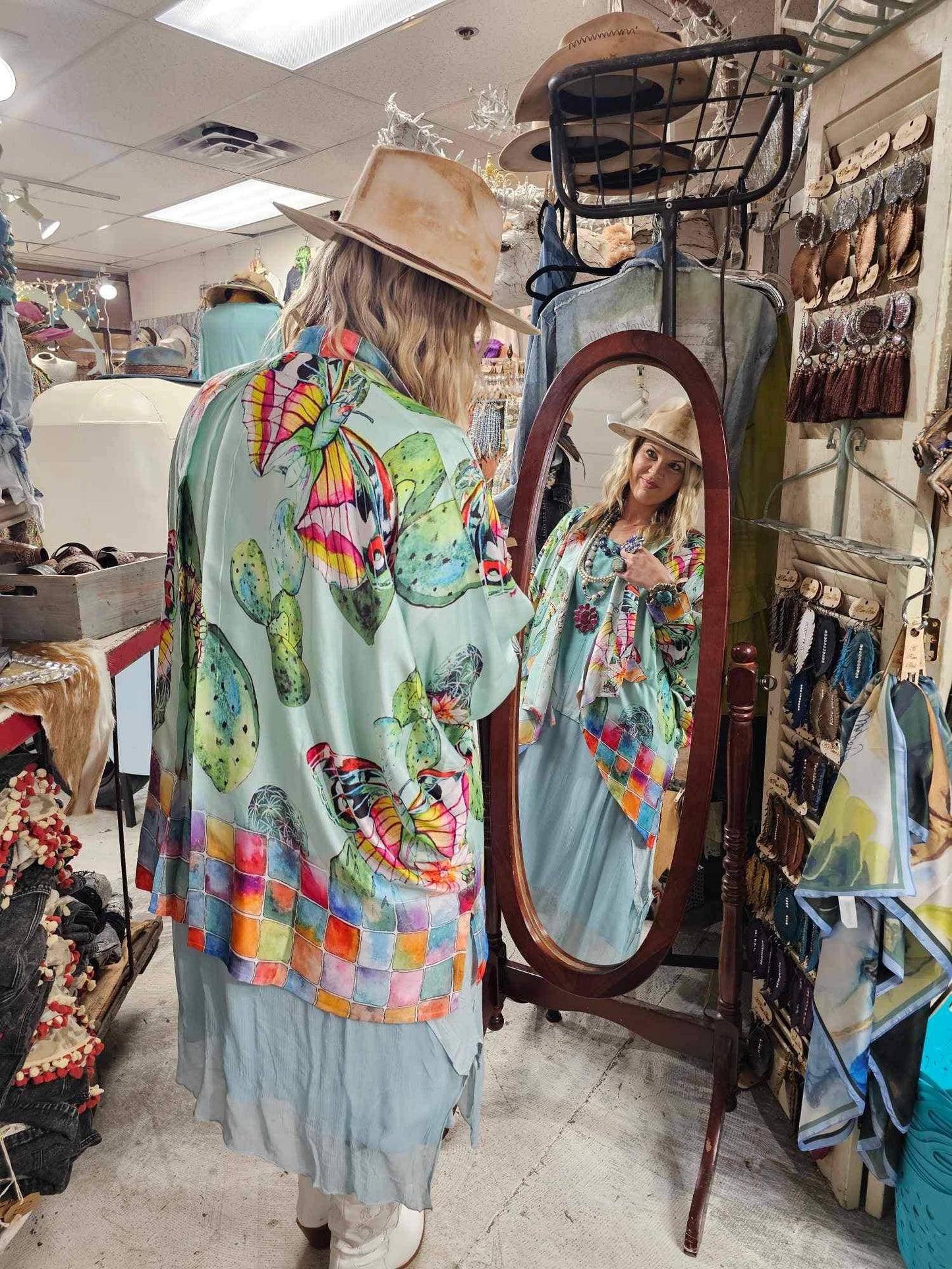 Cactus Butterfly Satin Kimono