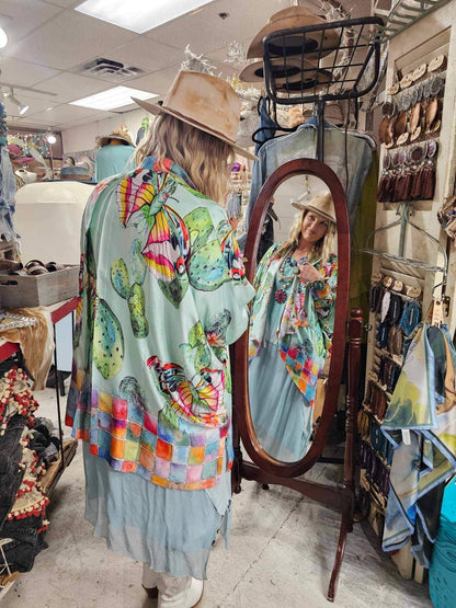 Cactus Butterfly Satin Kimono