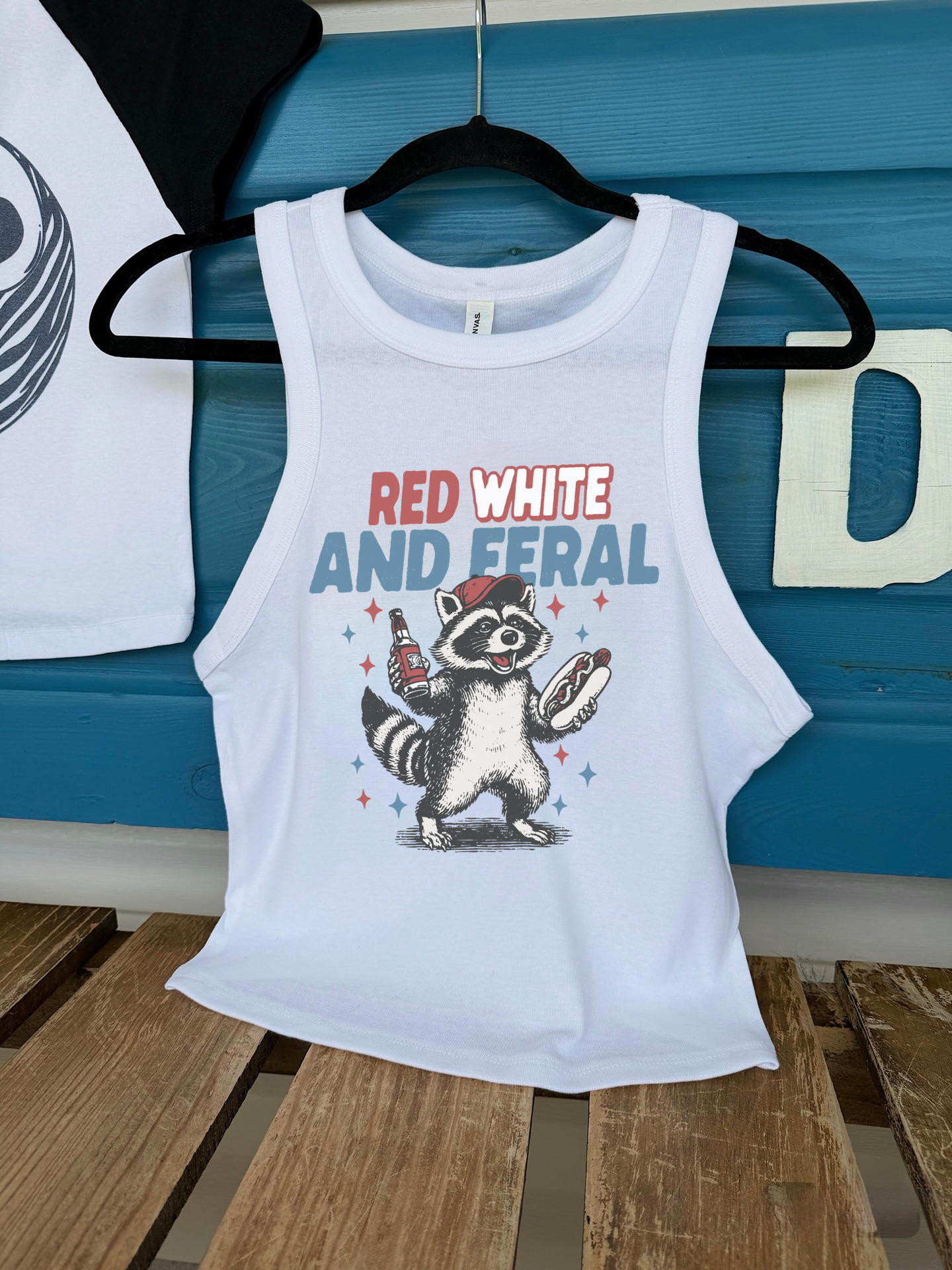 Red, White & Feral Cropped Tank