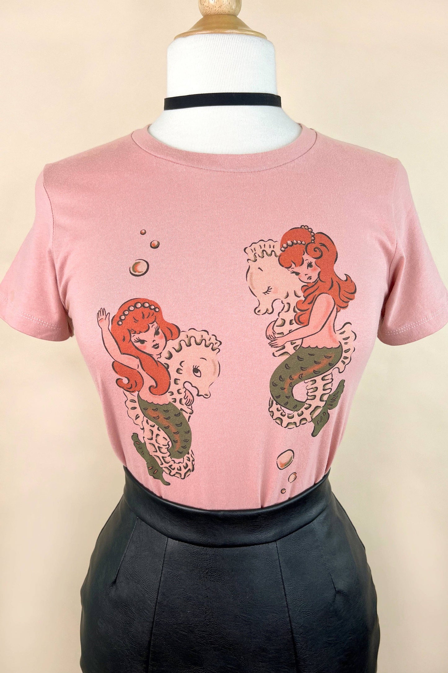 Mermaid Sisters Fitted Tee in Dusty Pink