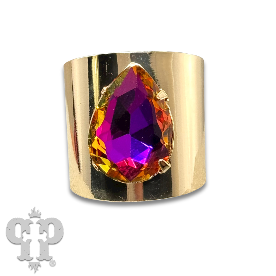 Rhinestone teardrop adjustable base statement ring