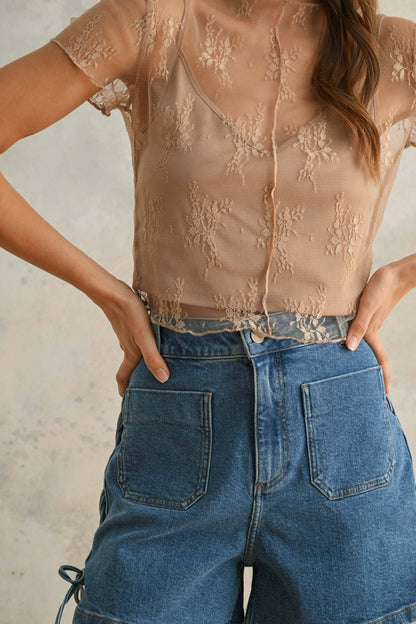 LACE FABRIC WITH TANK TOP LINED TOP