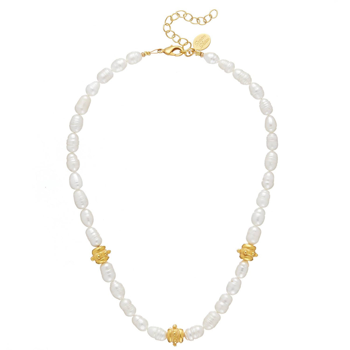 Freshwater Pearl with Handcast Gold Bentley Beads Necklace