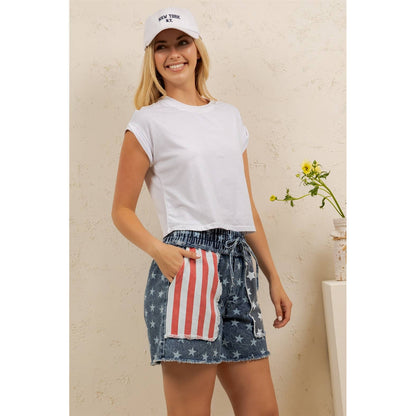 FREEDOM PATCH DENIM SHORTS