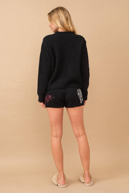Cozy Multi Tiger Sequin top with Matching Shorts