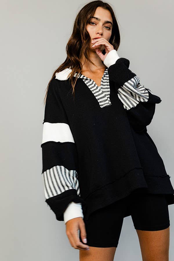 French Terry Collared Loose Fit Top